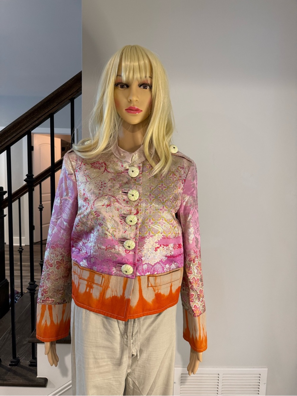 Etro Spring 2009 Metallic Brocade pink and orange Jacket with decorative buttons